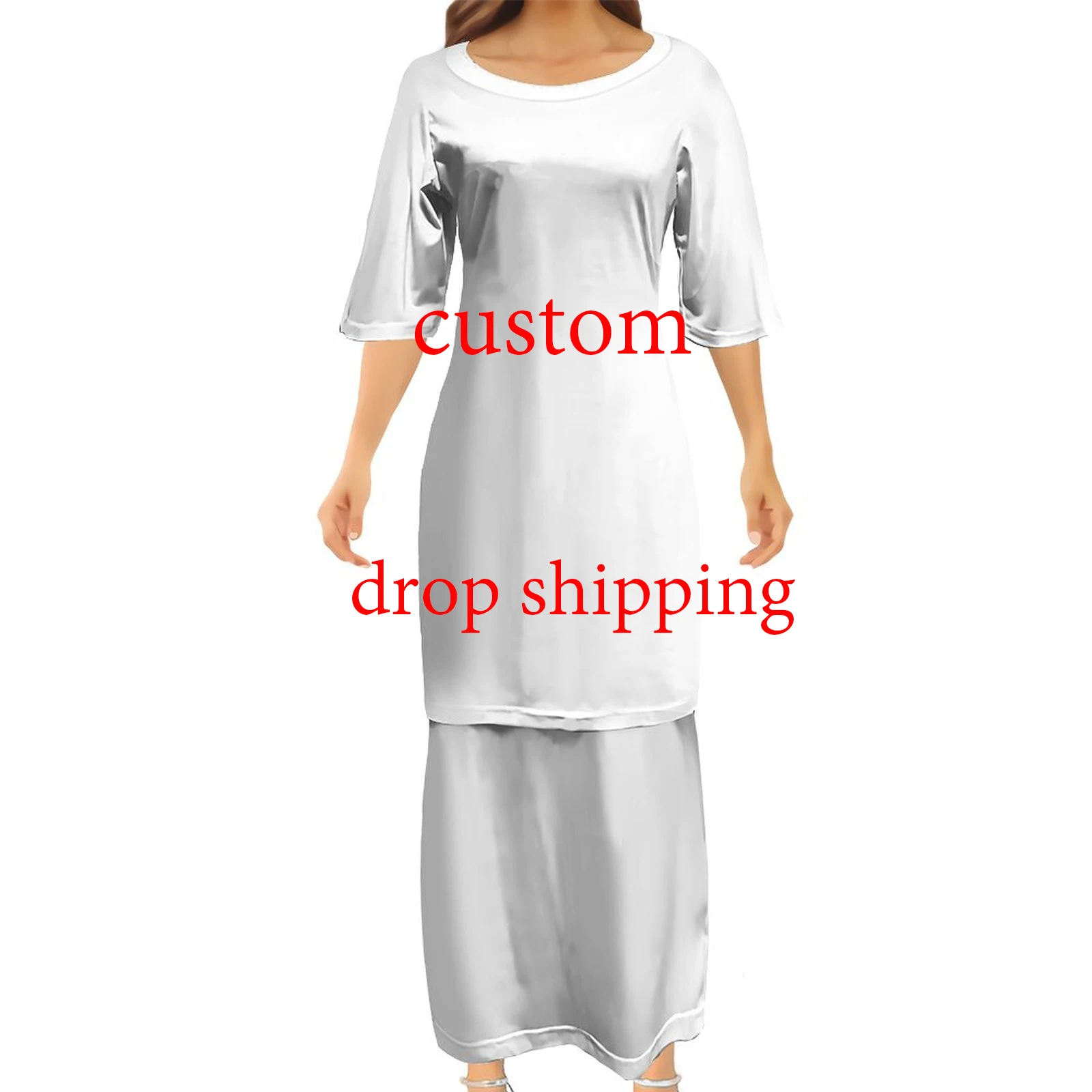Summer Custom Maxi Casual Dresses Polynesian Tattoo Ladies Dress Big Round Neck Puletasi Half Sleeve Top and Skirt Set Female
