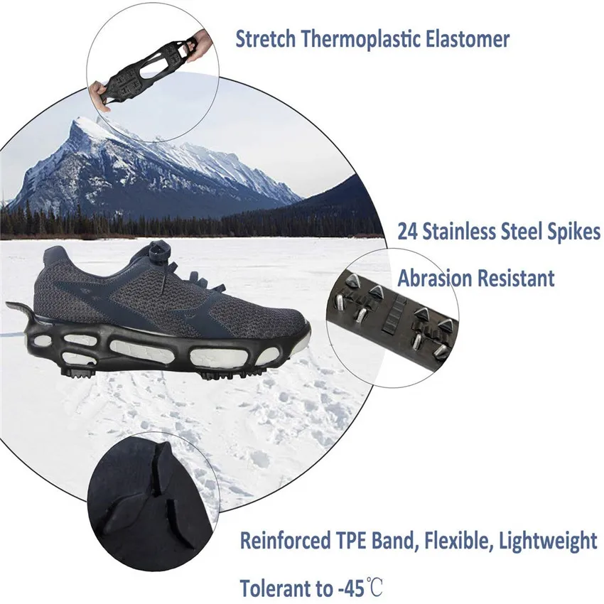 24 Studs Anti-slip Rubber Snow Ice Cleats Magic Spikes Non-slip Ice gripper