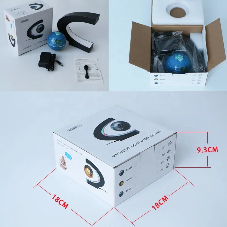 Manufacturer direct supply dropshipping C shape 3inch anti gravity magnetic levitating globe with lighting touch switch
