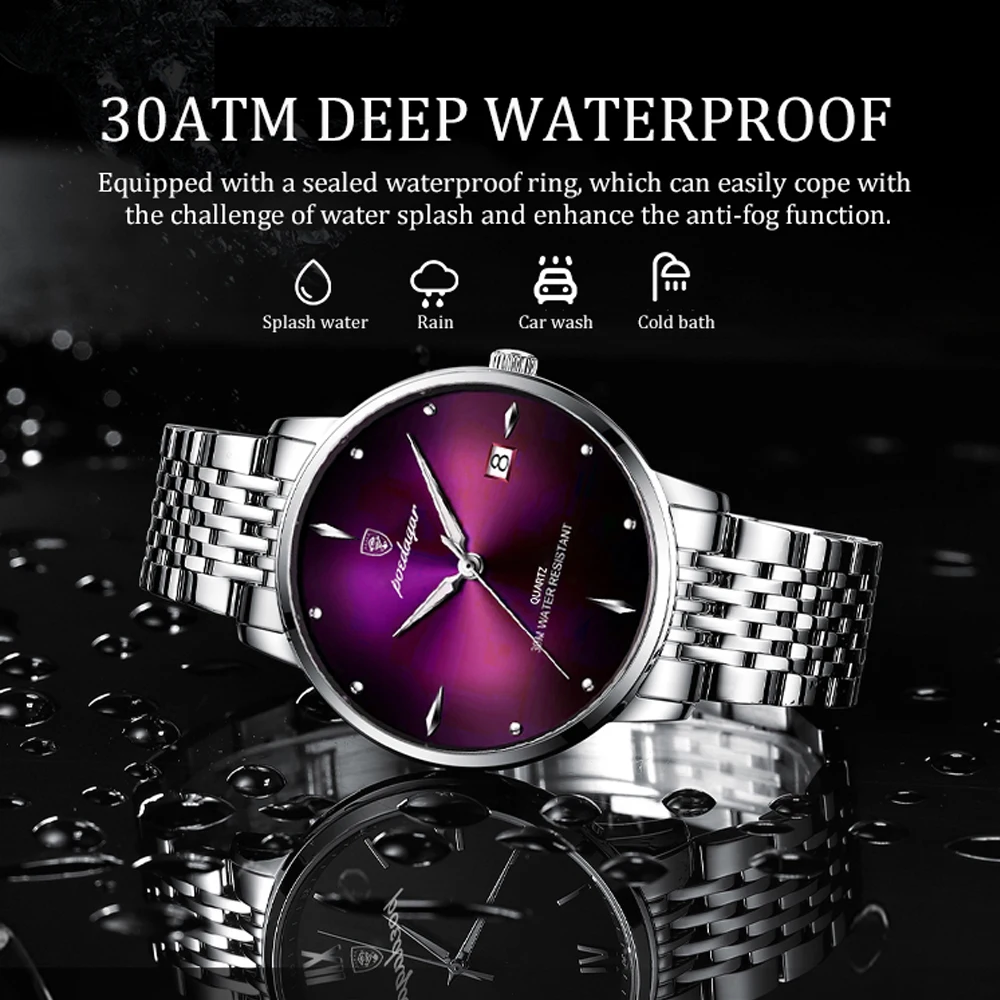 POEDAGAR Top Brand Luxury Waterproof Luminous Stainless Steel Watches Sport Quartz Clock Mens Date Business Wristwatch Relogio