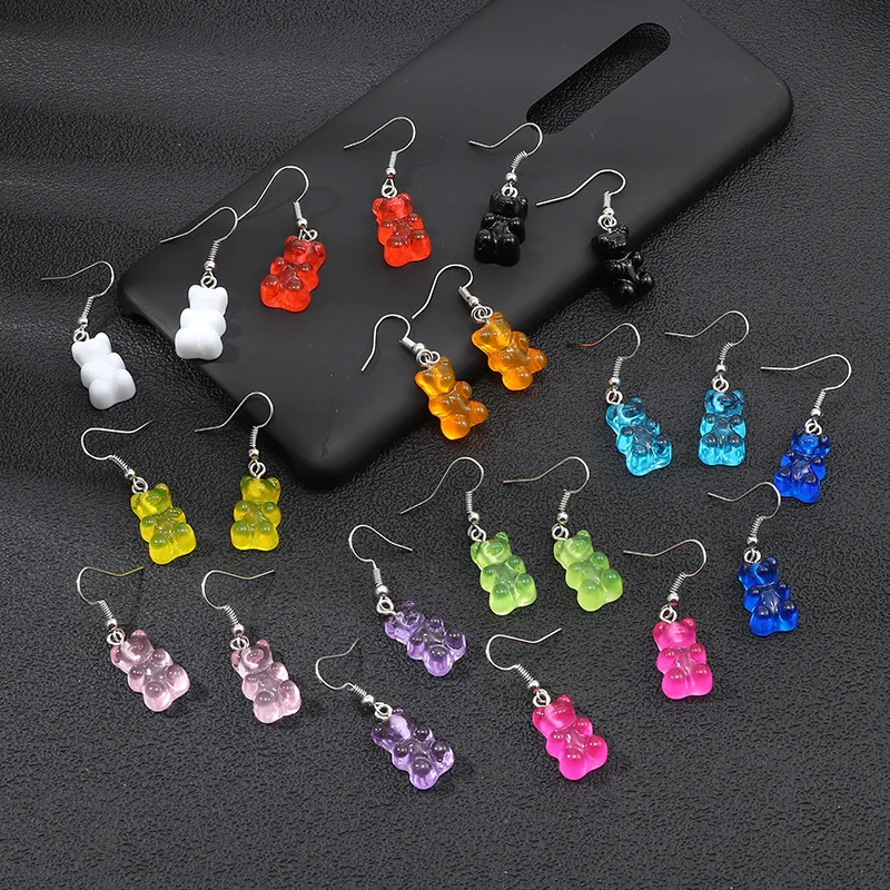 
New Creative Fashion Earrings Personality Jelly Series Multicolor Bear Drop Earrings 