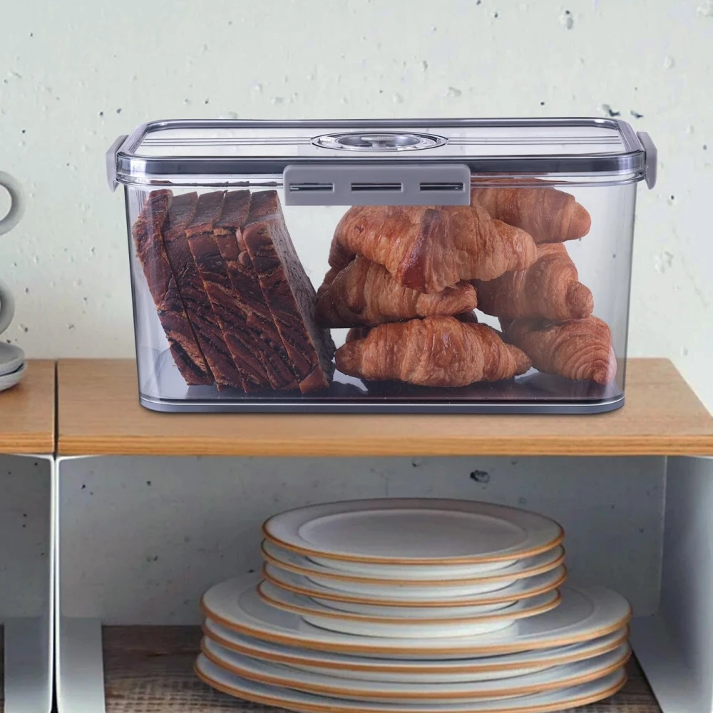 Eco Friendly Dainty Factory Container For Bread Box Plastics Kitchen Counter Airtight Bread Box Grey Storage Bread Container