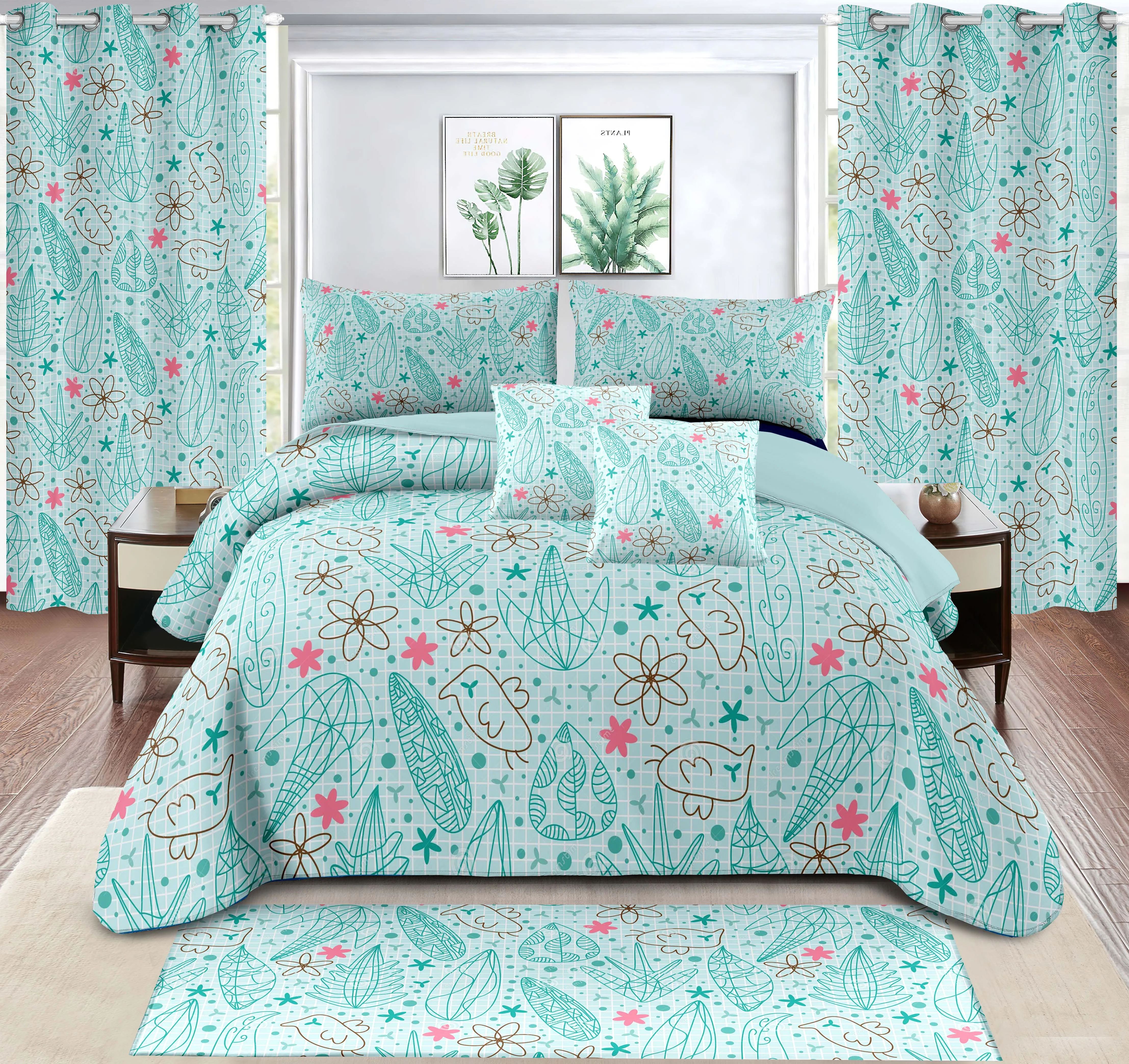 4 piece bed skirt set with Window Curtain duvet cover bedding set with matching curtains bed sheet set with curtains