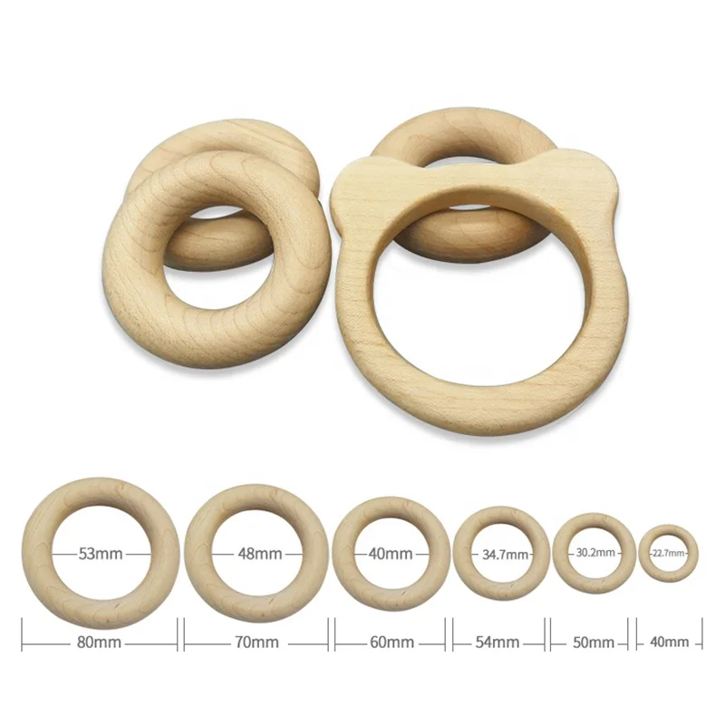 Wholesale Custom Size Wooden Baby Teether Ring Beech Wood Newborn Teething Toy