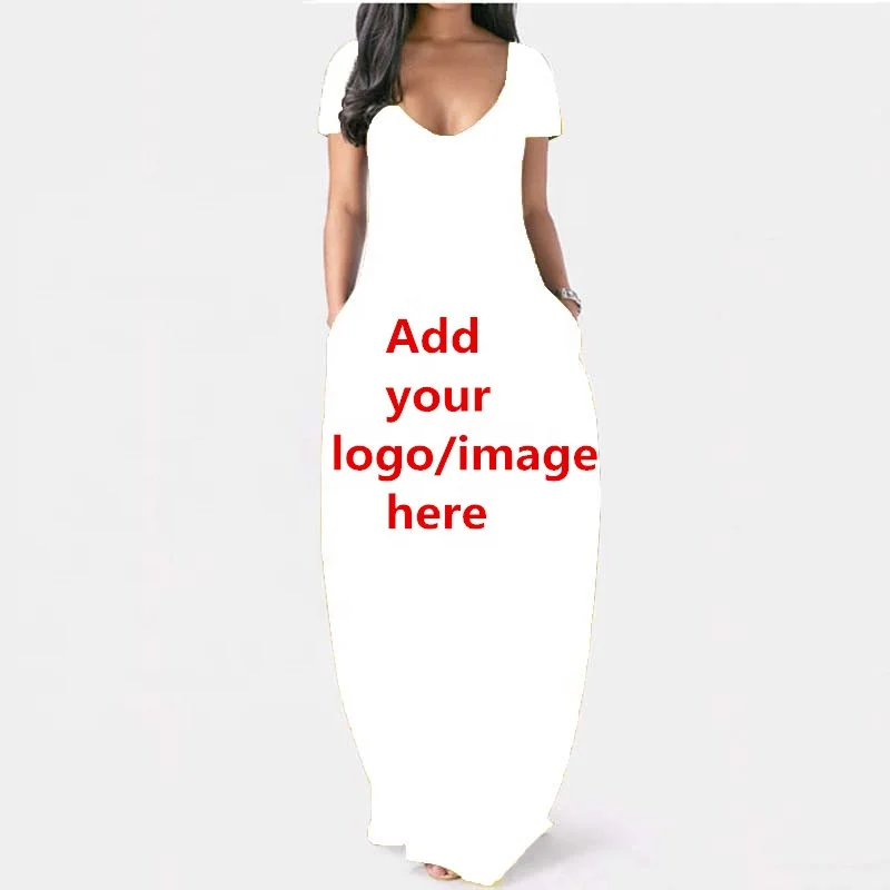 Women Maxi Dresses Sexy Crew Neck Custom Photo Design Print On Demand Sublimation Blank Evening Dress