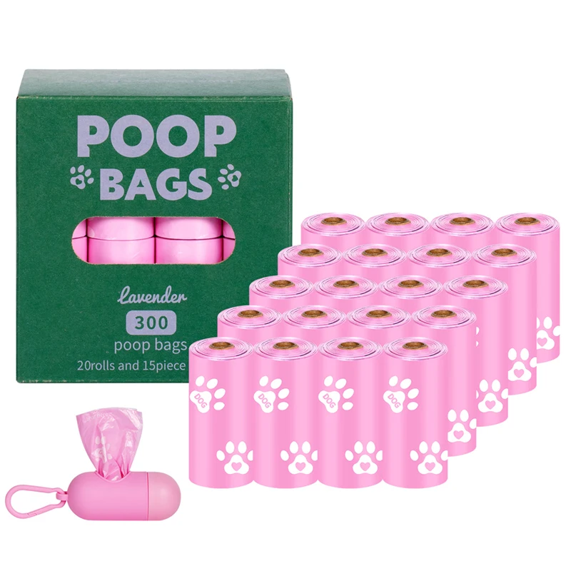 Personalized Custom Scented Pink Heavy Duty Compostable Corn Starch Rolls Pop Excrement Poo Waste Garbage Bags Pet Dog Poop Bag