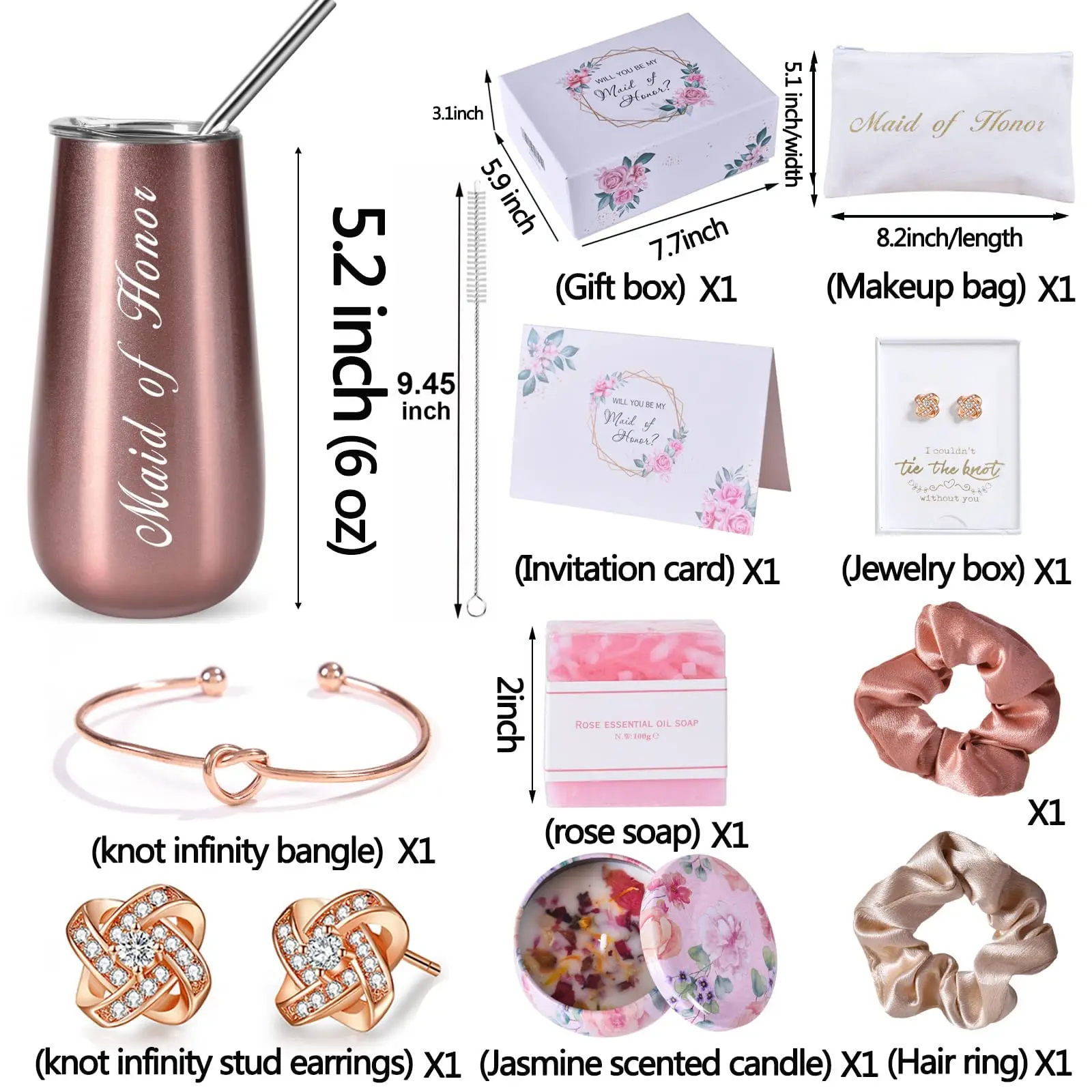 Maid Of Honor Gifts Box Stemless Stainless Steel champagne glasses Maid of Honor Proposal Gift,Will You Be My Maid