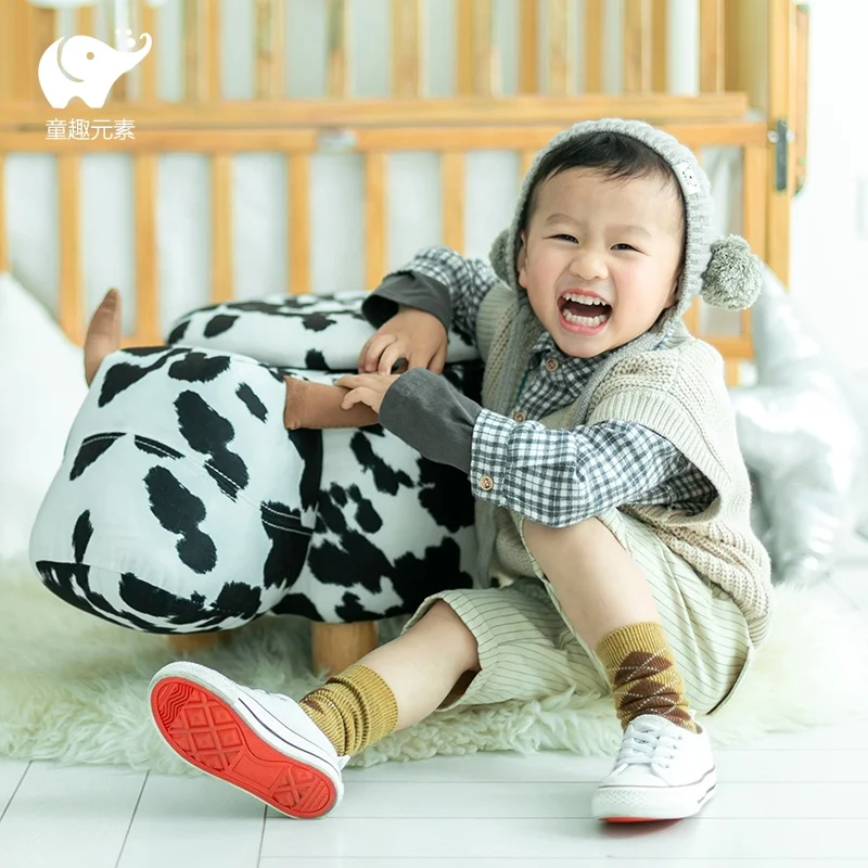 JX Living Room Furniture Seating Wooden Chair Animal Stool Deer Rabbit Cow Sheep Giraffe Animal Step Stool For Kids