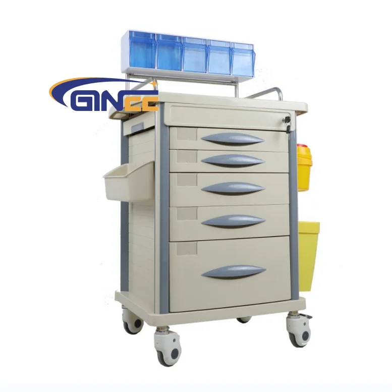 Ginee Medical Customized Nursing Cart With Wheels Hospital Anesthesia Trolley With Anesthesia Rack in Clinic
