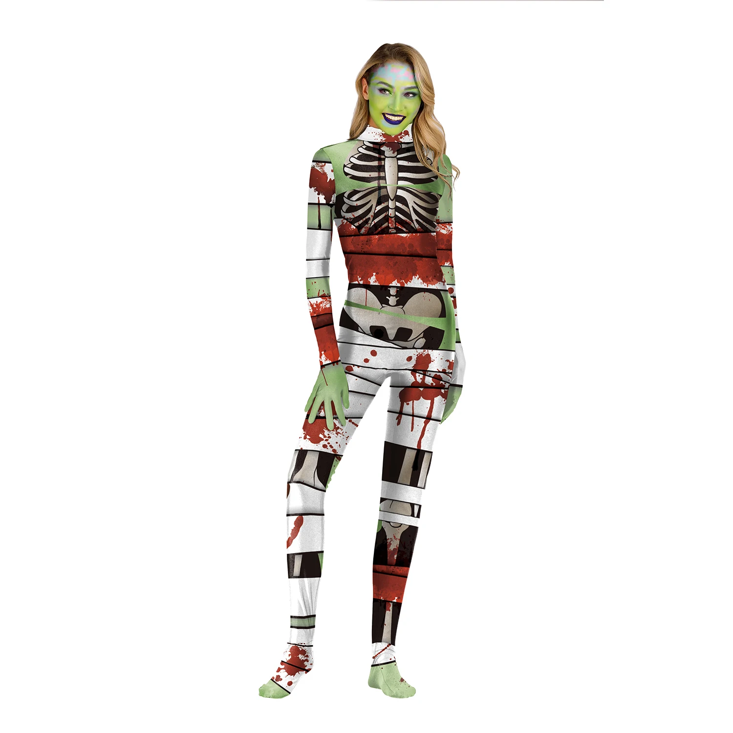 
Sexy Women Cosplay Jumpsuits Print Halloween Costumes Tight Bodysuit With Hands With Foot N37-36 