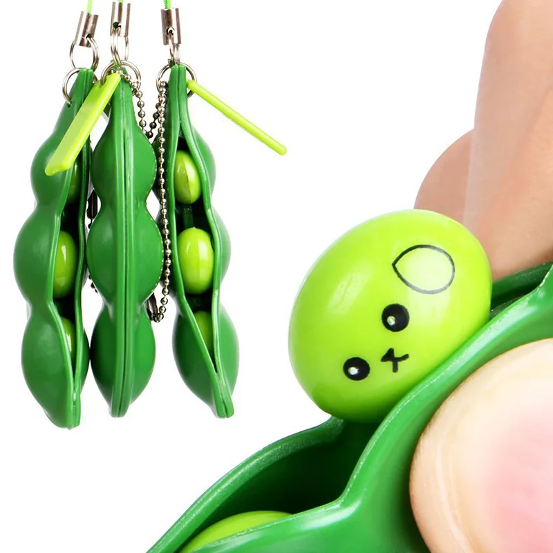 
Mgirlshe Amzon hot sale Edamame Keychain Fidget Bean Toys Squeeze a Bean Keyring Pea Keychain Soybean Cute Mochi Toys Gift 