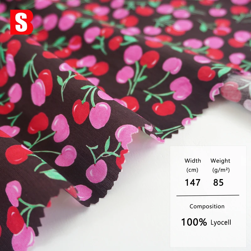 Bessi Textile Custom Digital Fashion Fruit Printed 85gsm 100% Lyocell Plain Soft Fabric For Dress