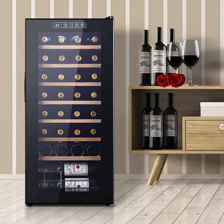 LANYI Household Thermostatic Red Wine Cabinet 32 Bottles Full Glass Door Compressor Wine/Beverage/Beer Cooler