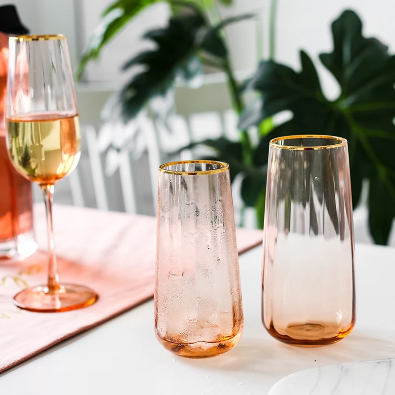 High Quality Nordic Style Ins Gold Hand Blown Luxury Unique Colour Crystal Home Wine Cocktail Big Belly Dessert Red Wine Glass