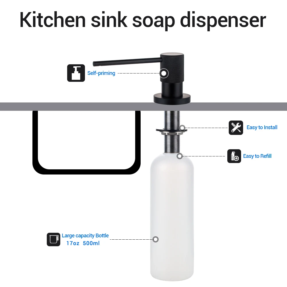 Black Finished Kitchen Dish Soap Dispenser Built In Counter Black Built In Chrome Soap Dispenser For Kitchen Sink