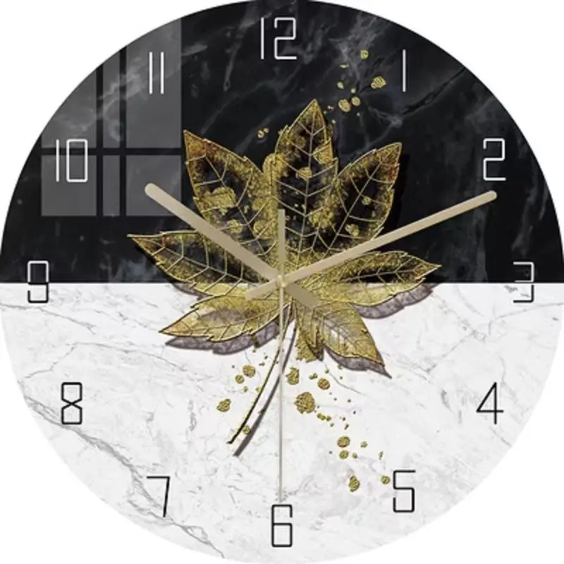New light luxury wall clock 12inch home glass clock modern minimalist maple leaf design