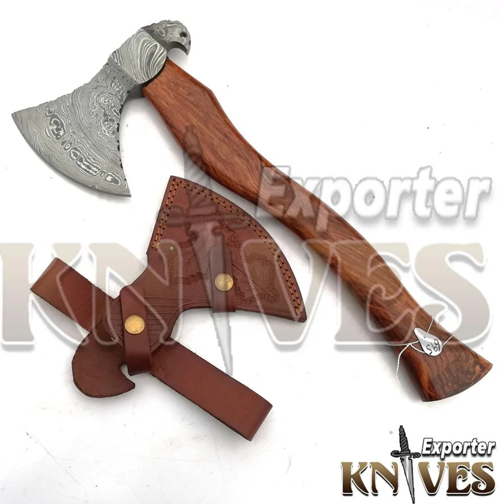 Blacksmith Custom Handmade Damascus Steel Axe / Hatchet Rose Wood
