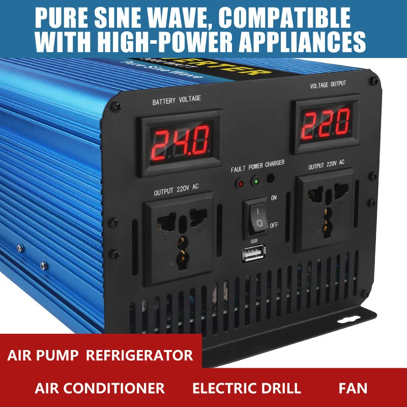 3000W fully power Pure Sine Wave  12V 24V To 220V AC Converter Inverter power inverter
