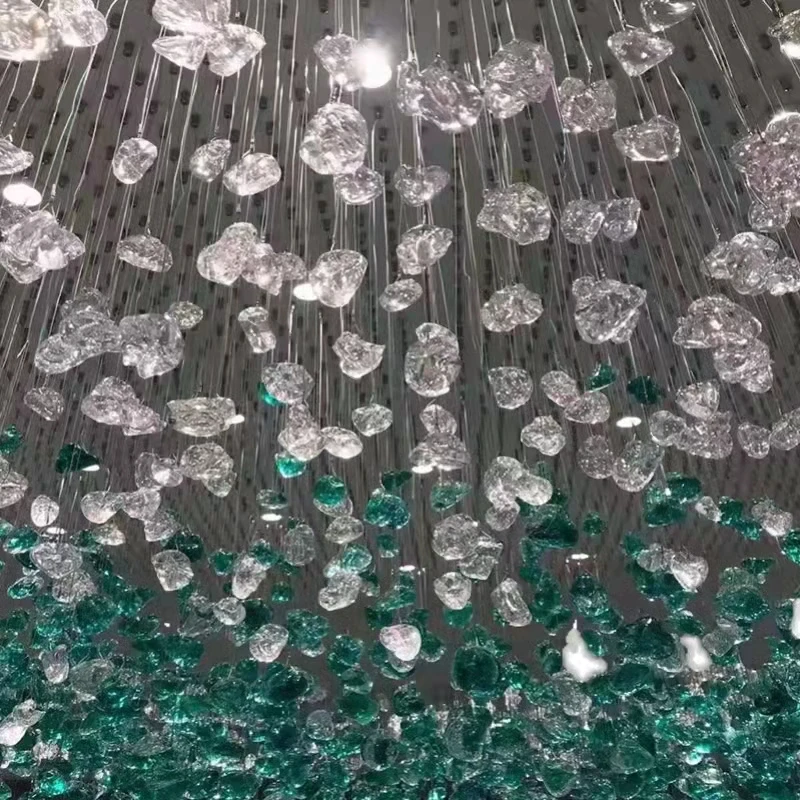 Hotel lobby large project luxury ceiling hanging green color crystal customization chandeliers & pendant lights