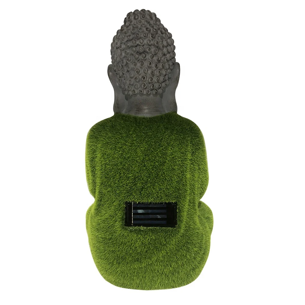 Hotsell OEM Zen fengshui home and garden decor artificial moss finished meditation resin buddha statue with Led glass ball