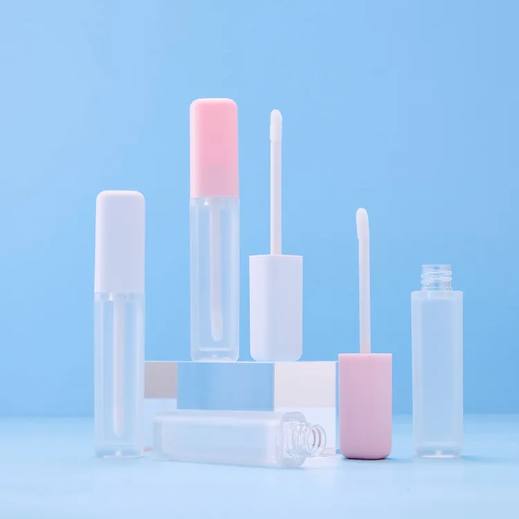 Square pink white lip gloss tube 6 ml custom-made personal logo makeup bottle container