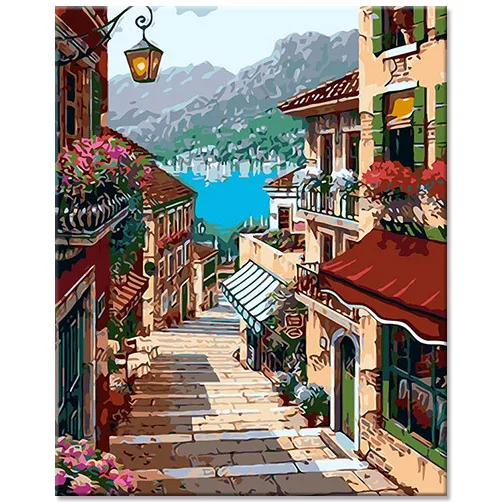 New Design Wholesale Hand Painted Living Room Home Decor Artwork Landscape Diy Oil Painting By Numbers Kit