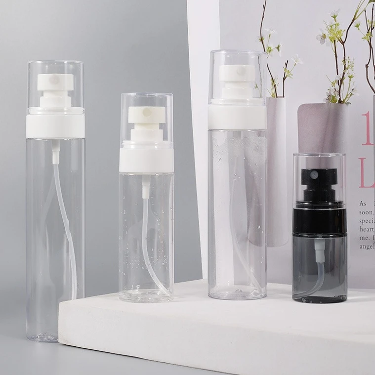 Cosmetic packaging 30ml 60ml 80ml 100ml 120ml clear white black amber pet plastic bottle with plastic spray cap