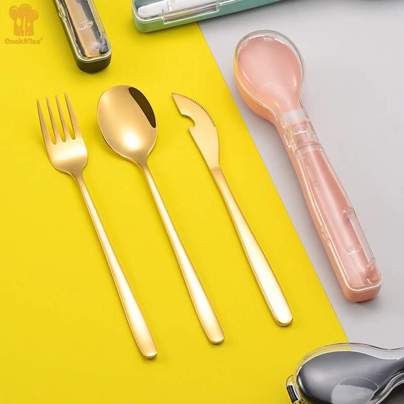 Wholesale Portable Camping Black Knife Fork And Spoon 304 Stainless Steel Korean Food Tableware Set Travel Cutlery