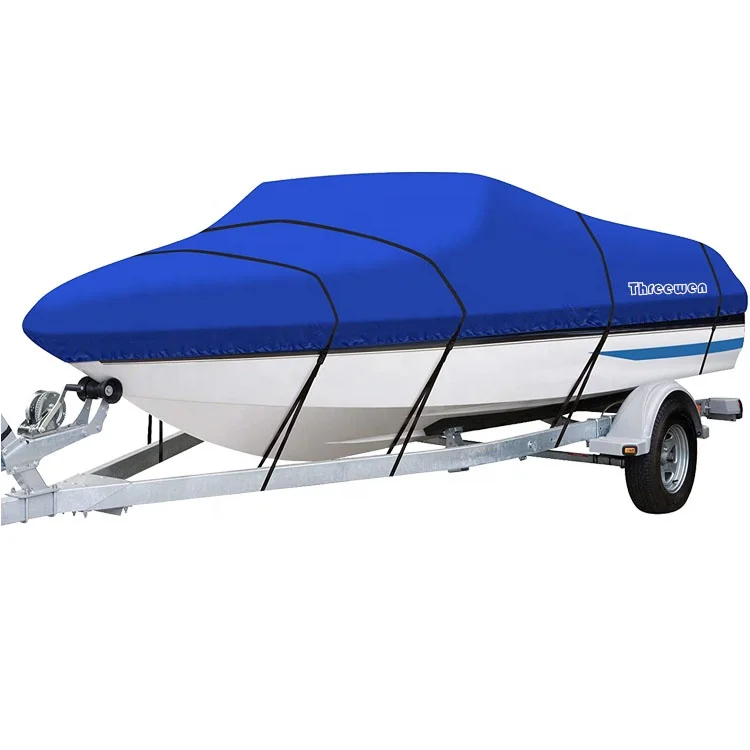Threewen High Quality 420D Marine Grade Oxford Boat Cover waterproof Trailerable Runabout Boat Cover