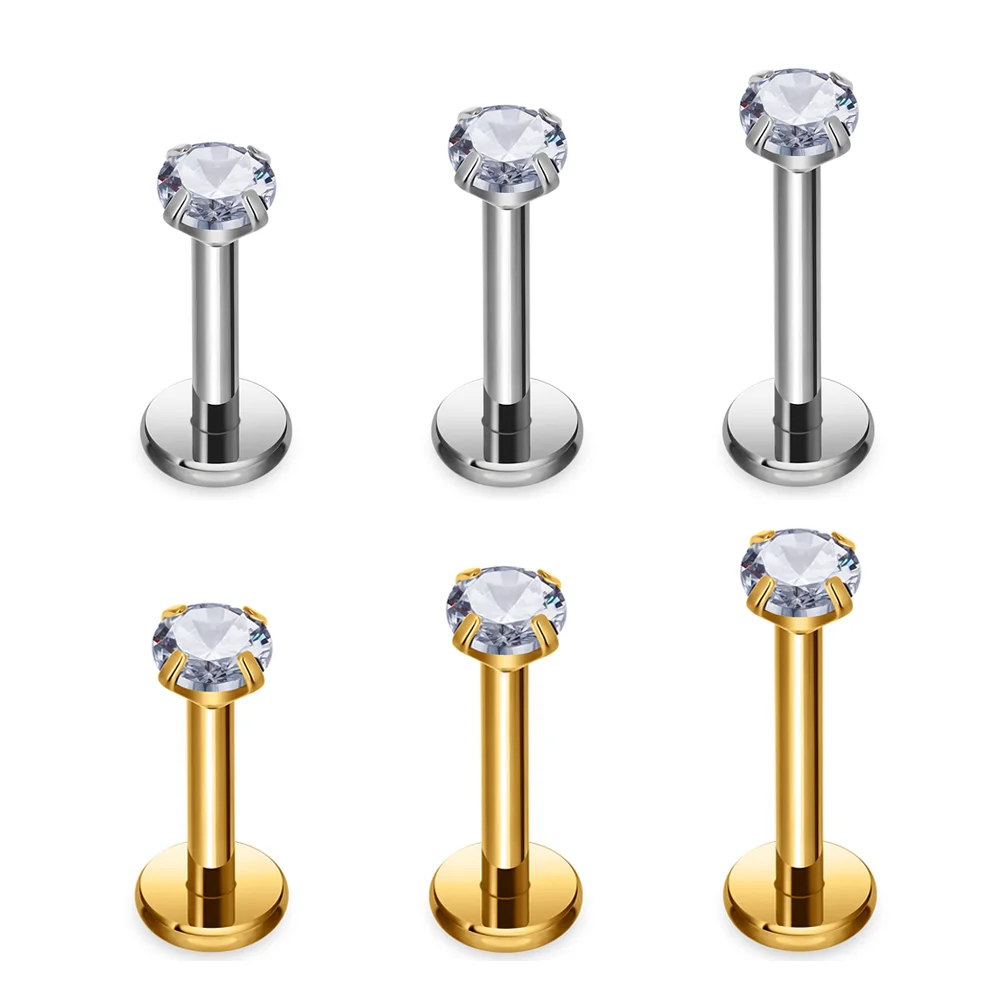 Wholesale G23 Titanium Piercing Stud Earrings 2-4mm Zircon Labret Internal Thread 16G Lip Nail Ear Tragus Body Piercing Jewelry