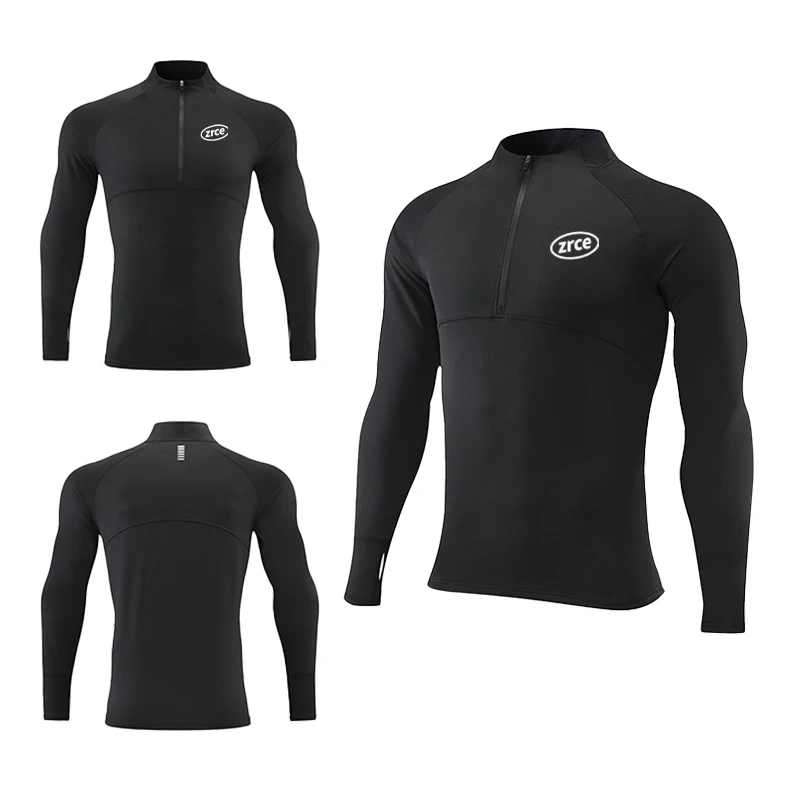 Costom Logo 1/4 Zip Stand Up Collar Quick Dry T-shirt Reflective Strip Long Sleeve Men T Shirt With Thumb Hole
