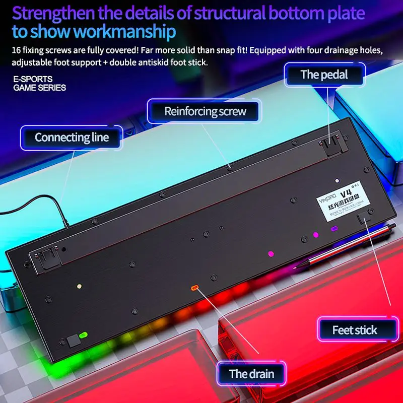 V4 cheap Colorful Rainbow Backlight Ergonomic Usb Wire Tablet Pc Computer Waterproof Rgb Mechanical Feel Gaming Keyboard Gamer