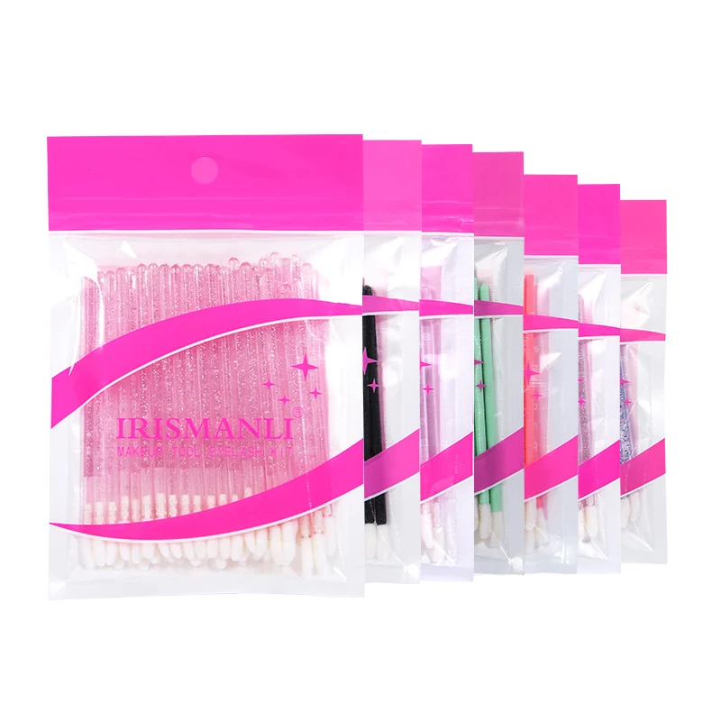IRISMANLI Colorful Plastic Disposable Lip Cleaning Brush 50pcs/Bag Portable Crystal Lip Brush Beauty Makeup Lip Brush