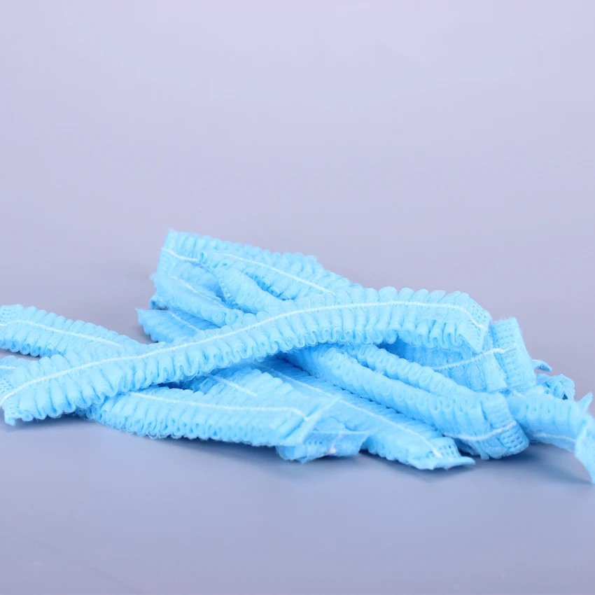 Non-Woven Double Elastic bouffant head cover Disposable Mob Cap Clip Cap For Food Factory Cleanroom Working