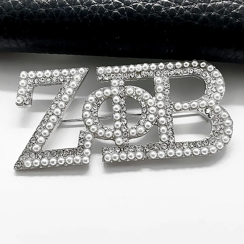 Low Price Wholesale Silver Tone Zeta Phi Beta Inspired Pin Pearl Rhinestone Inlaid Custom Letter Designer ZPB Sorority Brooch