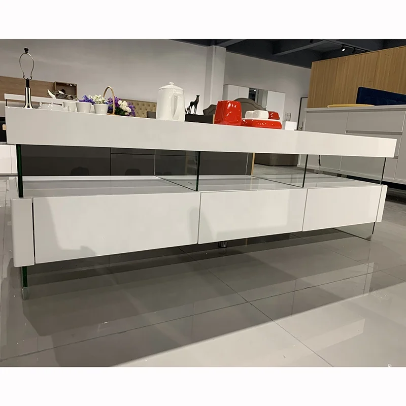 Modern High Gloss White TV Stands SGBQ002 LED Living Room Furniture