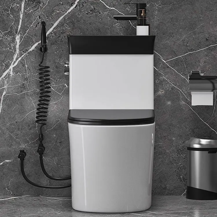 Bathroom Water Closet Wc  Inodoro Y Lavabo Basin Sink And Toilet Combined Water Saving Toilet With Hand Wash Set