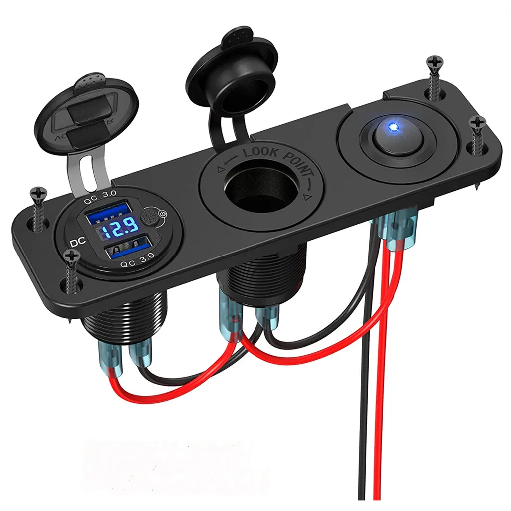 12V-24v   Splitter with Rocker Toggle Switch Dual Quick Charge 3.0 Aluminum