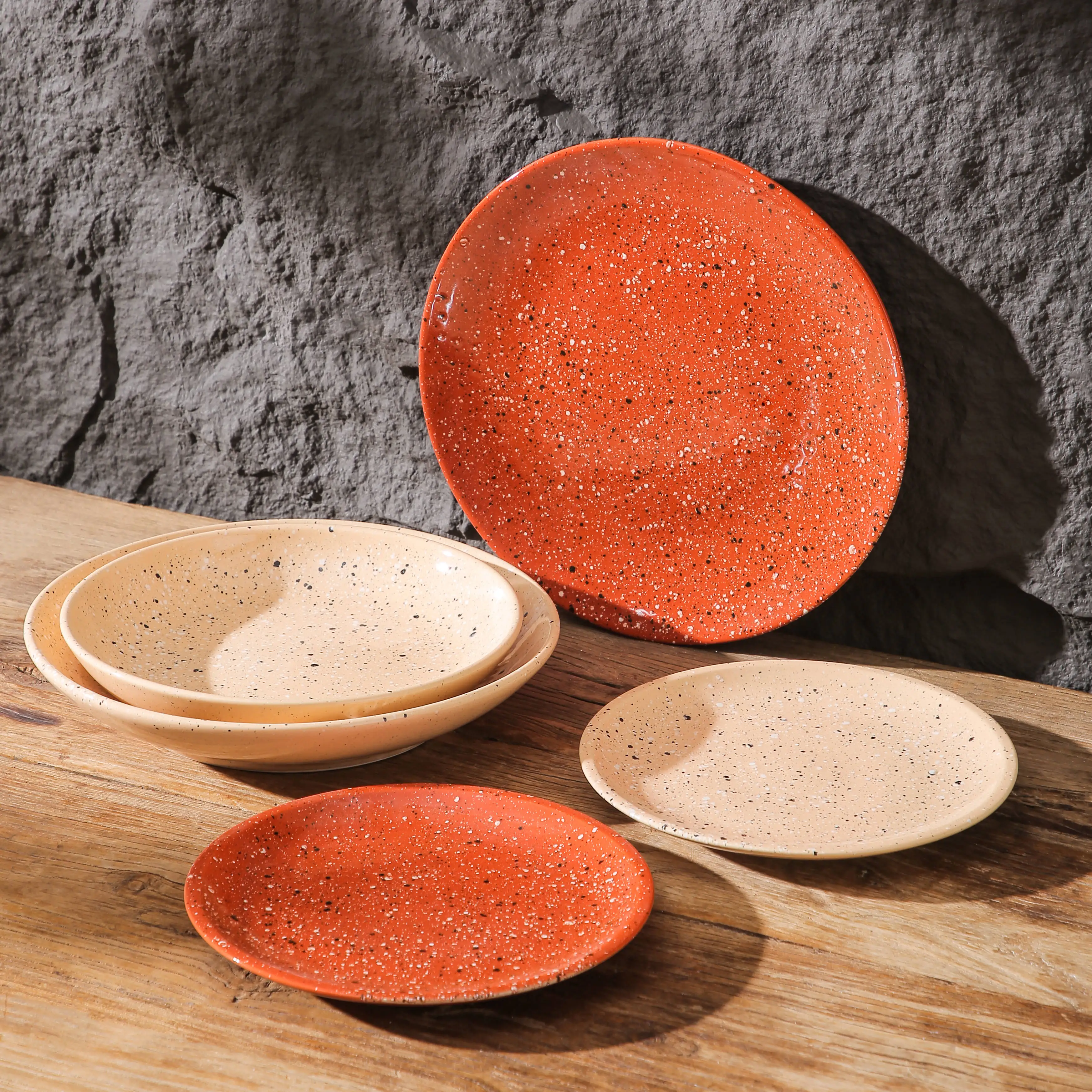 Attractive splatter design nordic stoneware serveware tableware set luxury modern ceramic porcelain plate dinnerware sets