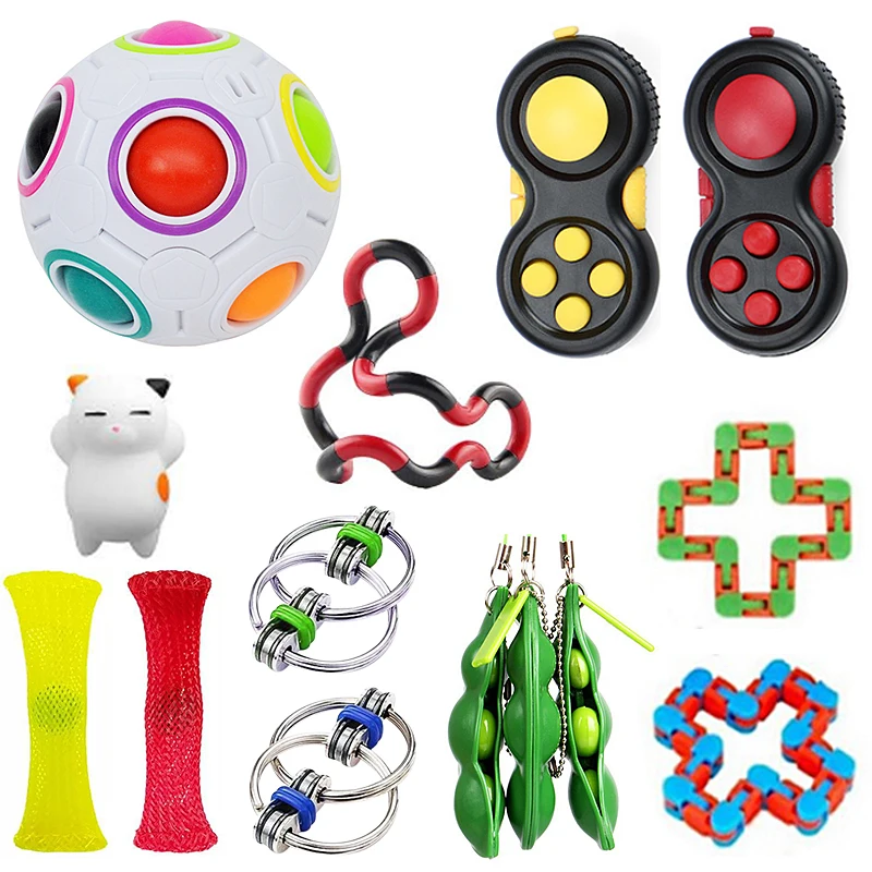 Magnetic rings spinner square marble mesh pea pod bike chain box toy bundle for anti stress cube