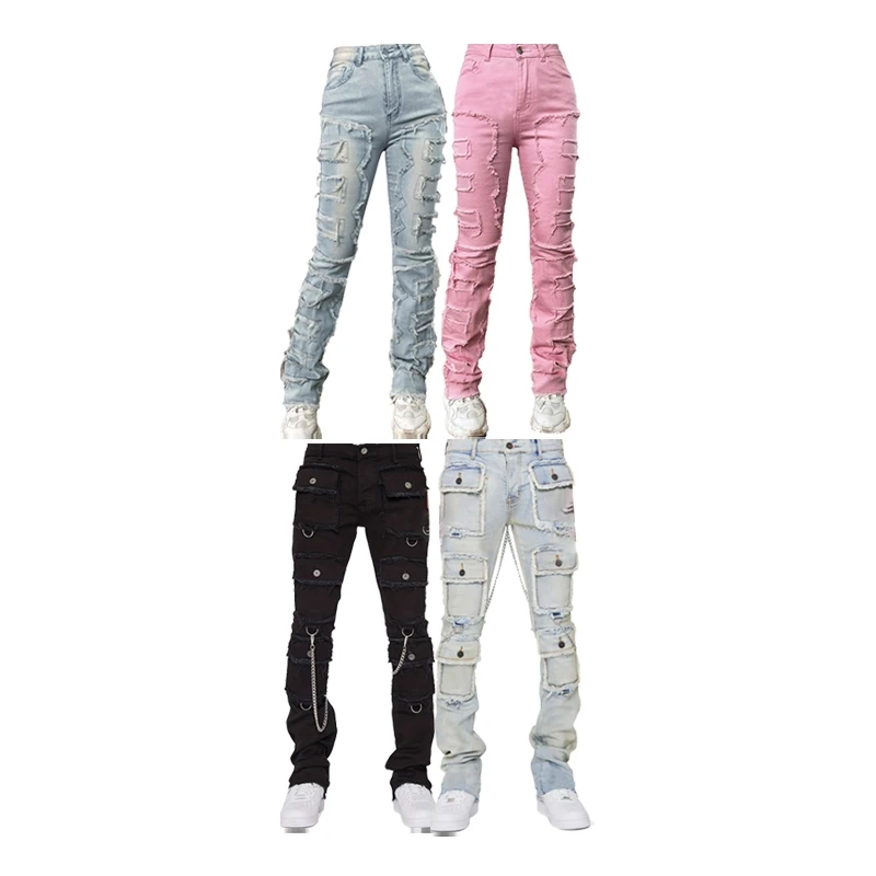 Designer Clothes Fashion Style Super Skinny Boot Cut Flare Stacked Jeans Wholesale OEM Custom Wax Jeans