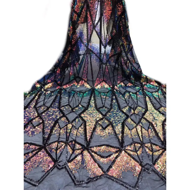 Wholesale Hot Selling Irregular Pattern Design Sequin Embroidery Lace Fabric Beaded Applique With Sequins