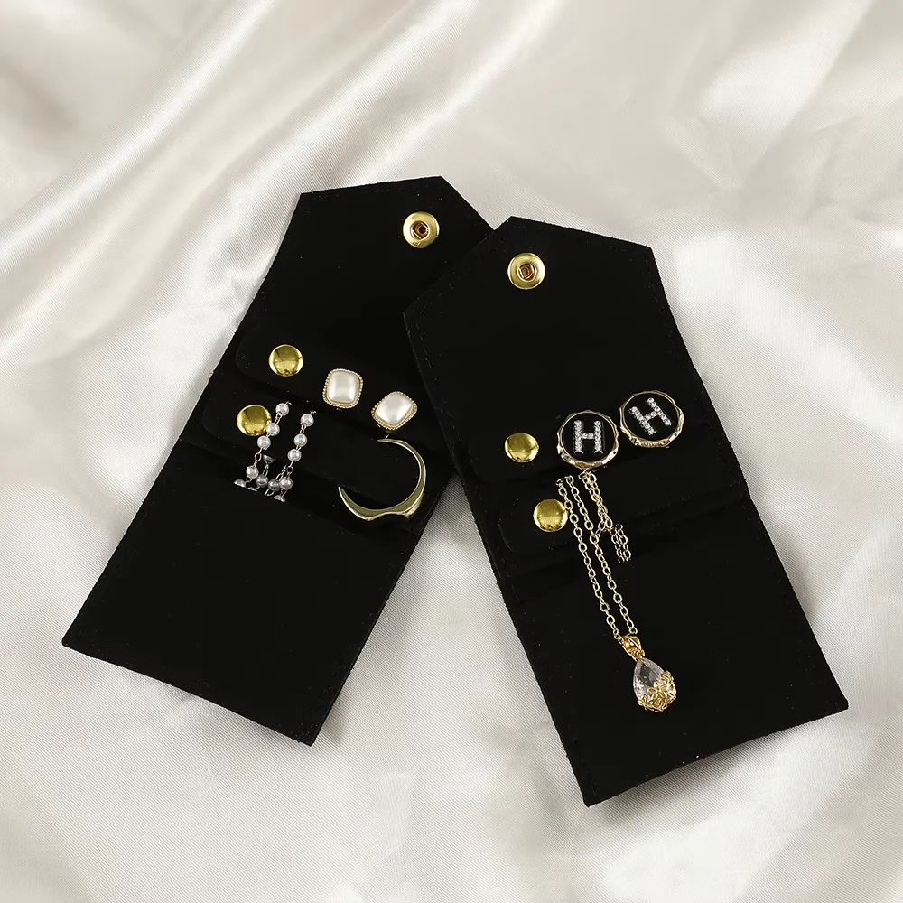 Customized logo mini packing jewelry storage bag portable folding small bag earrings necklace ring jewelry roll bag