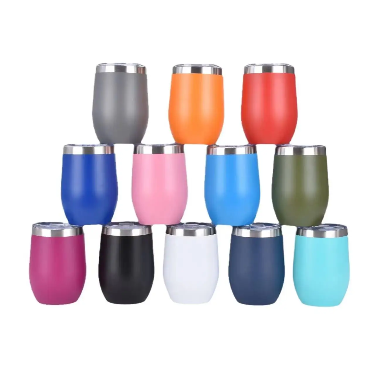 Custom 12oz 304 Stainless Steel Double Wall Insulated Powder Coated Egg Shaped Thermal Cup Coffee Mug Wine Tumbler with Lid