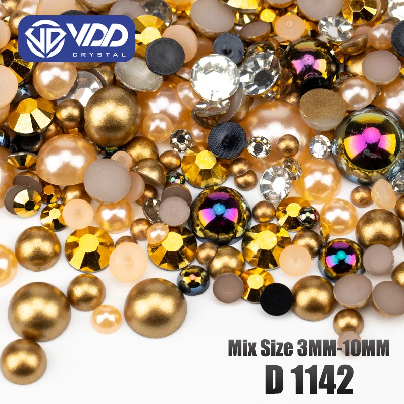 VDD D1142  30g Wholesale Mix Size ABS Half Round Pearls Flatback Beads Color Resin Rhinestone Crafts Nail Art DIY Decoration
