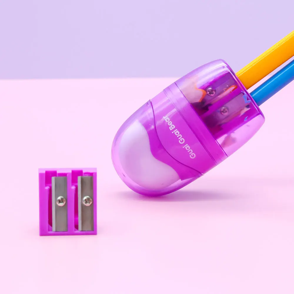 2024 точилка для карандашей с двойным отверстием новый овальный ластик термоусадочный пластиковый красочный школьный канцелярский завод оптовая продажа