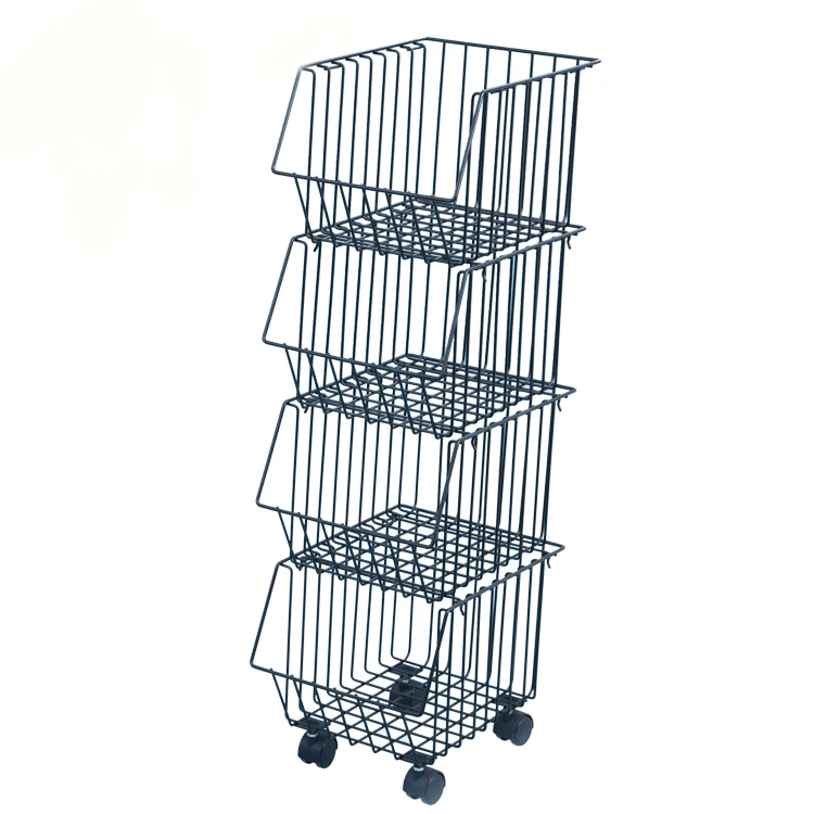 Home Supermarket Metal Fruit Vegetable Display Stand Multilayer Large Wire Basket with Wheels