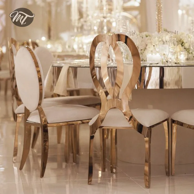 Luxury design furniture rose gold stainless steel banquet chair for wedding dining