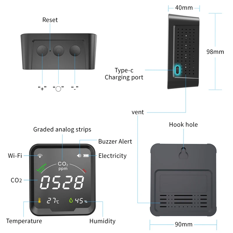 Tuya Wifi Co2 3 In 1 Air Quality Meter Air Quality Gas Analyzer Co2 Meter Temperature And Humidity