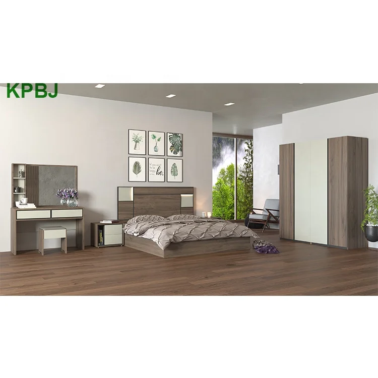 Guangdong MDF деревянный комплект для спальни, дешевые наборы мебели для квартиры